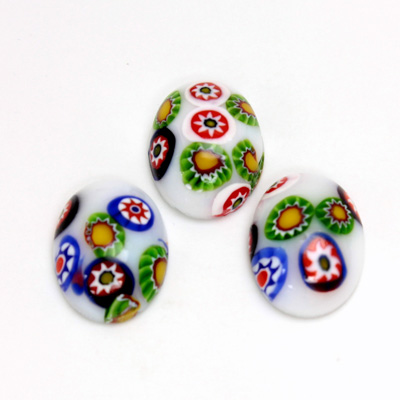 Glass Medium Dome Lampwork Cabochon - Oval 18x13MM VENETIAN WHITE MOSAIC (03101)