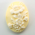 Plastic Cameo - Flower Oval 40x30MM WHITE ON IVORY