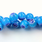 Glass Millefiori Bead - Round 10MM LT BLUE BLUE RED (06)