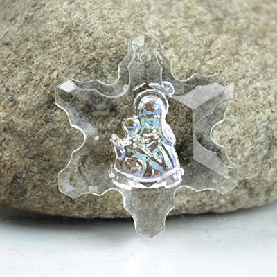 German Glass Engraved Buff Top Intaglio Pendant - Madonna Snowflake 26MM CRYSTAL AB