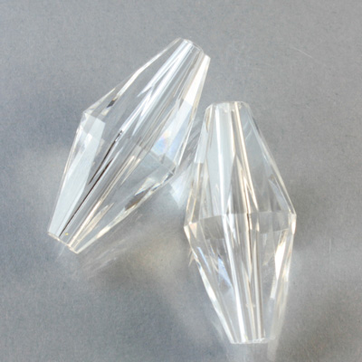 Plastic Bead - Faceted Elongated Bicone 30x14MM CRYSTAL