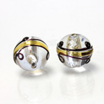 Czech Glass Lampwork Bead - Round 14MM ART DECO TOPAZ with  SILVER FOIL