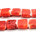 Glass Lampwork Bead - Square Flat 20x18MM MATTE CORAL MATRIX