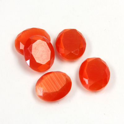 Fiber-Optic Flat Back Stone with Faceted Top and Table - Oval 12x10MM CAT'S EYE ORANGE