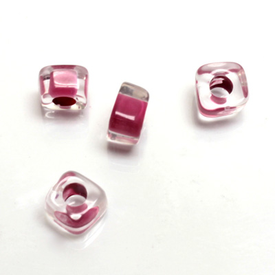 Plastic Bead - Color Lined Smooth Large Hole Square 6x9MM CRYSTAL PINK LINE