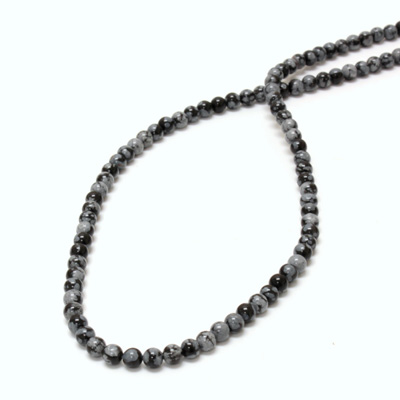 Gemstone Bead - Smooth Round 04MM SNOWFLAKE OBSIDIAN