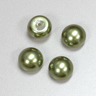 Glass High Dome Cabochon Pearl Dipped - Round 14MM DARK OLIVE