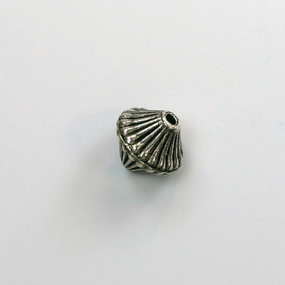 Metalized Plastic Bead - Ribbed Bicone 09x8MM ANT SILVER