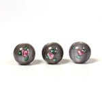 Czech Glass Lampwork Bead - Smooth Round 10MM Flower PINK ON GREY (40222)