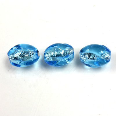 Czech Glass Lampwork Bead - Oval Twist 12x8MM AQUA SILVER LINE 6005