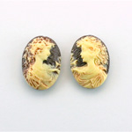 Plastic Cameo - Woman's Head - Oval 18x13MM ANTIQUE IVORY BROWN