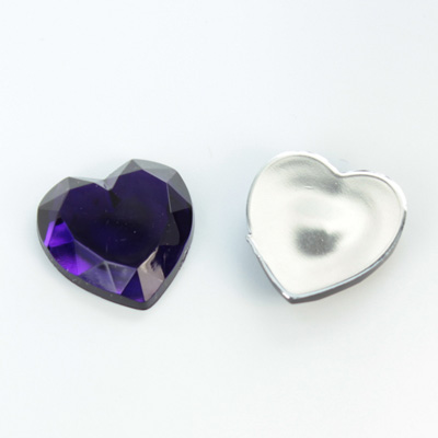 Plastic Flat Back Foiled Rose Cut Rhinestone - Heart 18.5MM AMETHYST