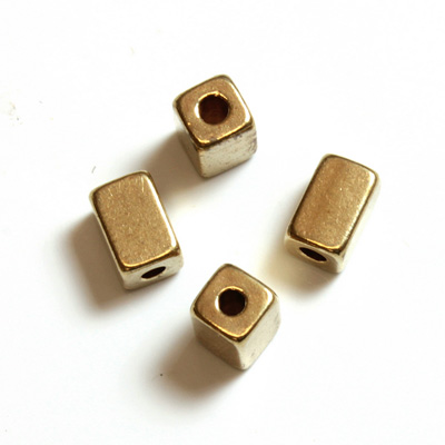 Brass Machine Made Bead - Smooth Rectangle 06x4MM RAW BRASS