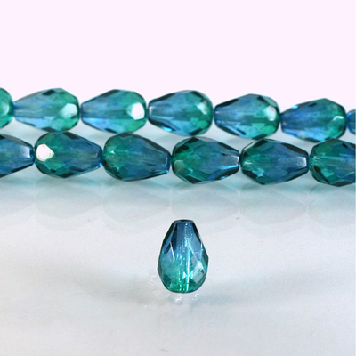 Czech Glass Fire Polish Bead - Pear 10x7MM Coated BLUE-GREEN 69004