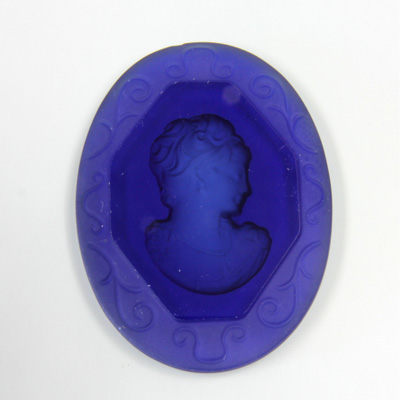 German Glass Flat Back Reverse Carved Intaglio Back Woman's Head - Oval 40x30MM MATTE MONTANA