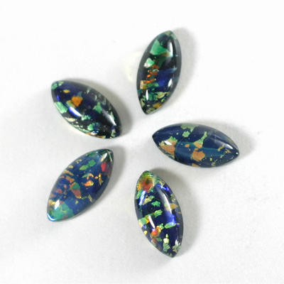 Glass Medium Dome Lampwork Cabochon - Navette 15x7MM BLACK OPAL (00374)