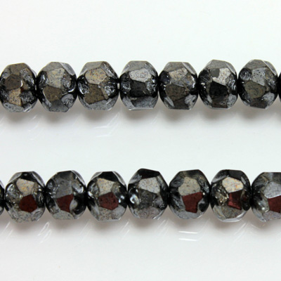 Czech Glass Fire Polished Bead - Rondelle Disc 6x5MM HEMATITE