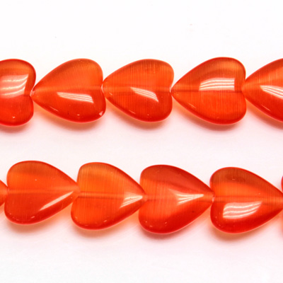 Fiber Optic Synthetic Cat's Eye Bead - Smooth Lentil Heart 12MM CAT'S EYE ORANGE