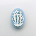 Plastic Cameo - 3 Muses Oval 25x18MM WHITE ON BLUE