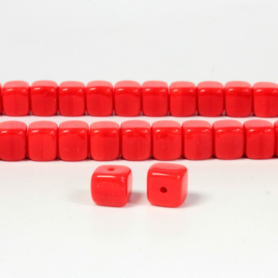 Czech Pressed Glass Bead - Cube 05x7MM CHERRY RED