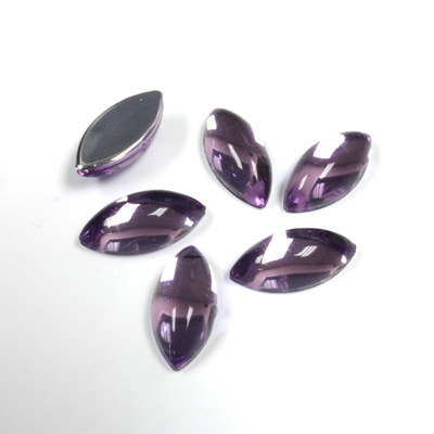 Plastic Flat Back Foiled Cabochon - Navette 15x7MM LT AMETHYST