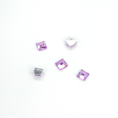 Plastic Flat Back Foiled Rose Cut Rhinestone - Square 04x4MM LT AMETHYST