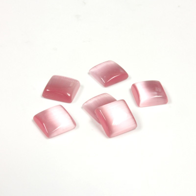 Fiber-Optic Flat Back Buff Top Straight Side Stone - Square 08x8MM CAT'S EYE LT PINK