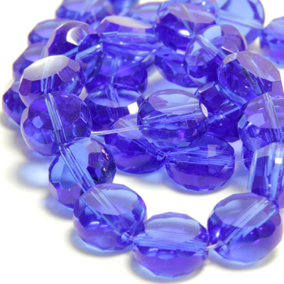 Chinese Cut Crystal Bead - Round Disc Side Drilled 10MM SAPPHIRE