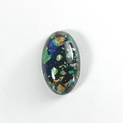 Glass Medium Dome Lampwork Cabochon - Oval 24x14MM BLACK OPAL (00374)