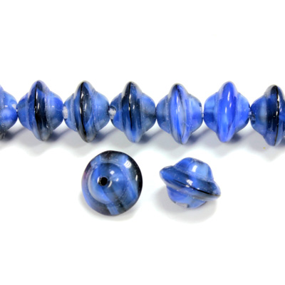 Czech Pressed Glass Bead - Saturn 08x10MM TIGEREYE BLUE