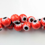 Glass Millefiori Bead - Round 10MM LT RED WHITE BLACK (31)