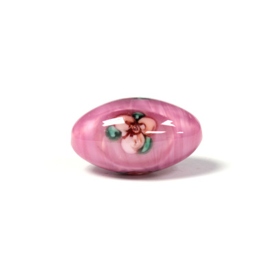 Czech Glass Lampwork Bead - Oval Smooth 20x12MM Flower PINK ON ROSE (70016)