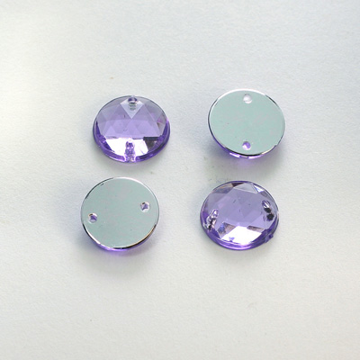 Plastic Flat Back 2-Hole Foiled Sew-On Stone - Round 12MM TANZANITE