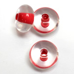 Plastic Bead - Color Lined Smooth Flat Round 12x20MM CRYSTAL RED LINE