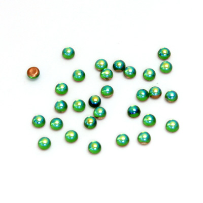 Glass Medium Dome Foiled Cabochon - Round 03MM PERIDOT AB