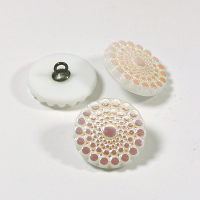 Glass Button - Engraved Top Metal Shank Round 18MM CHALKWHITE AB