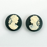 Plastic Cameo - Woman with Ponytail Round 16MM IVORY ON BLACK