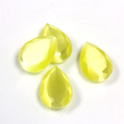 Fiber-Optic Flat Back Stone with Faceted Top and Table - Pear 14x10MM CAT'S EYE YELLOW