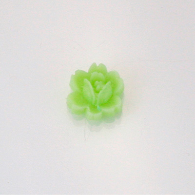 Plastic Carved No-Hole Flower - Rose 11MM LT GREEN