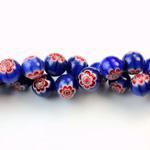 Glass Millefiori Bead - Round 08MM BLUE WHITE RED (30)