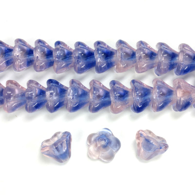 Czech Pressed Glass Bead - Tulip 06x8MM 2-TONE ROSE-SAPPHIRE