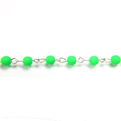 Linked Bead Chain Rosary Style with Glass Pressed Bead - Round 4MM MATTE NEON GREEN-SILVER