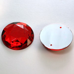 Plastic Flat Back 2-Hole Foiled Sew-On Stone - Round 25MM RUBY