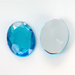 Plastic Flat Back Foiled Rose Cut Rhinestone - Oval 25x18MM AQUA