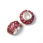 Rhinestone Bead with Large Hole Resin Base and Silver Plated Center - Round 14x9MM ROSE on PINK