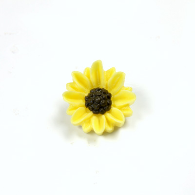 Plastic Carved No-Hole Flower - Daisy 19MM YELLOW with BROWN Center