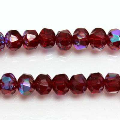 Czech Glass Fire Polished Bead - Rondelle Disc 6x5MM RUBY AB