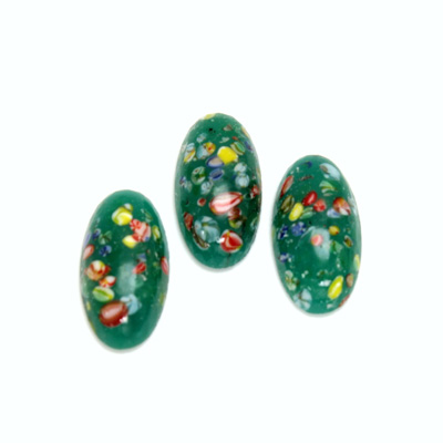 Glass Medium Dome Lampwork Cabochon - Oval 18x9MM MOSAIC GREEN (04566)