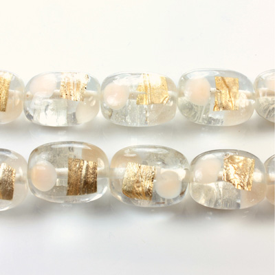 Glass Lampwork Bead - Keg Smooth 19x14MM CRYSTAL FOIL GOLD