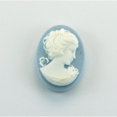 Plastic Cameo - Woman with Bow Oval 25x18MM WHITE ON BLUE